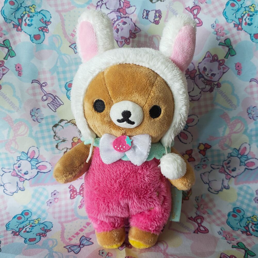 Vintage San-X Rilakkuma Everyone Is a Strawberry Bunny Plush Japan 2015